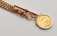 Lot 817 - A 9ct. yellow gold Albert chain, the graduated...