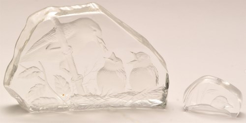 Lot 1011 - Two glass ornaments with bird decoration, one...