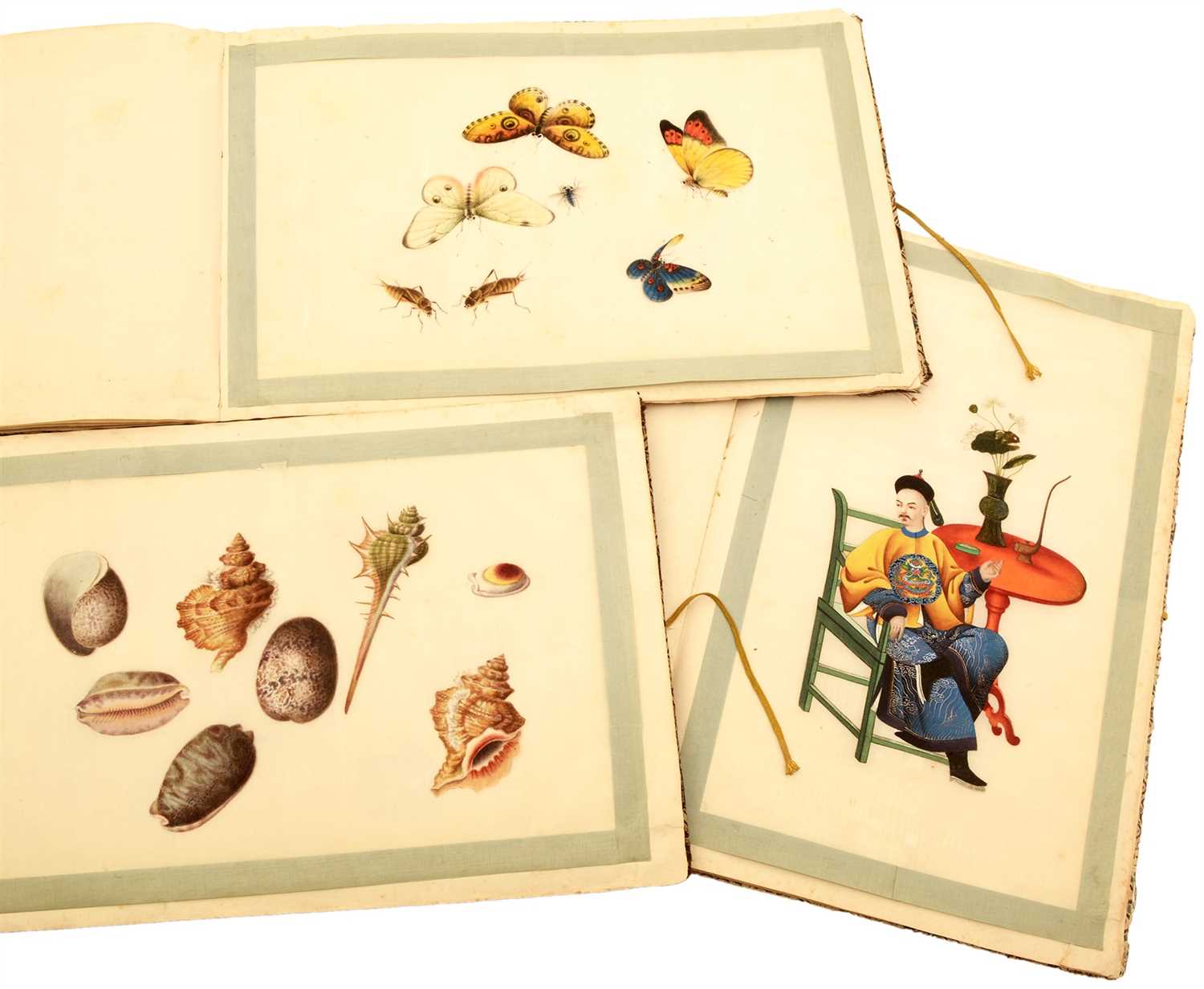 Lot 32 - Three 19th Century Chinese albums of pith paper watercolour and gouache paintings.