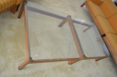 Lot 127 - A 1960's teak and Harris Tweed modular lounge suite.
