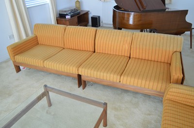 Lot 127 - A 1960's teak and Harris Tweed modular lounge suite.