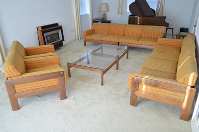 Lot 127 - A 1960's teak and Harris Tweed modular lounge suite.