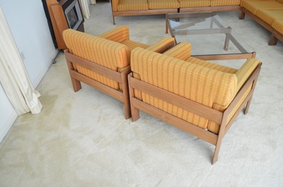 Lot 127 - A 1960's teak and Harris Tweed modular lounge suite.