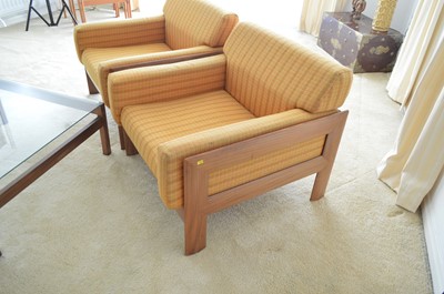Lot 127 - A 1960's teak and Harris Tweed modular lounge suite.