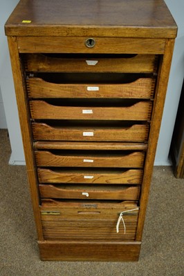 Lot 110 - Edwardian oak tambour front filing cabinet.