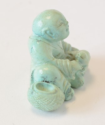 Lot 469 - Chinese turquoise figure; jadeite pendant, hardstone cup
