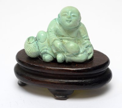Lot 469 - Chinese turquoise figure; jadeite pendant, hardstone cup