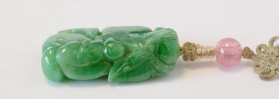 Lot 469 - Chinese turquoise figure; jadeite pendant, hardstone cup