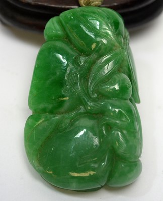 Lot 469 - Chinese turquoise figure; jadeite pendant, hardstone cup