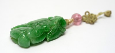 Lot 469 - Chinese turquoise figure; jadeite pendant, hardstone cup