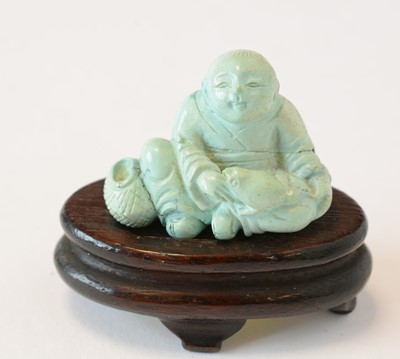 Lot 469 - Chinese turquoise figure; jadeite pendant, hardstone cup