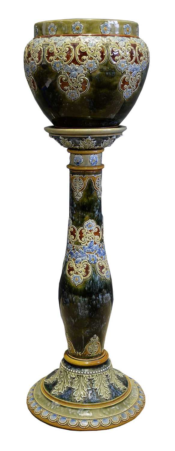 Lot 337 - A Doulton Lambeth stoneware jardiniere and stand