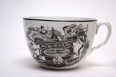 Lot 333 - Pair Bow pickle leaves, Princess Charlotte commemorative teacup and saucer.