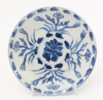 Lot 727 - Three Chinese blue and white saucers
