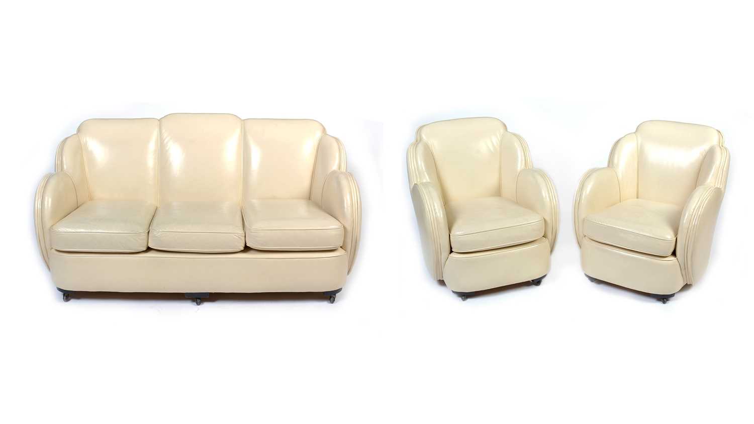 Lot 3 - An Art Deco cream leather 'Cloud' suite.