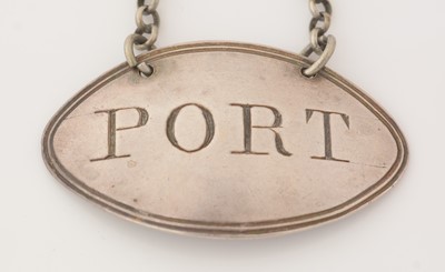 Lot 269 - Three silver wine labels, various styles and makers.