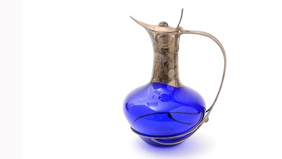 Lot 23 - A contemporary silver-mounted blue glass claret jug