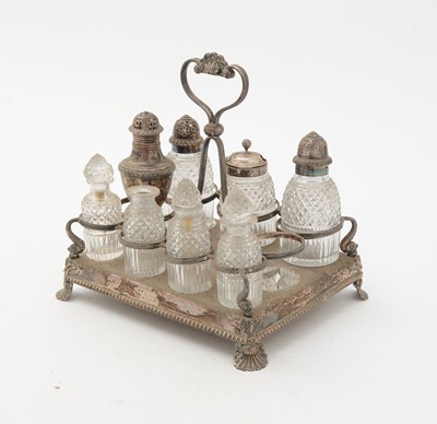 Lot 95 - A George III silver cruet frame; and other items