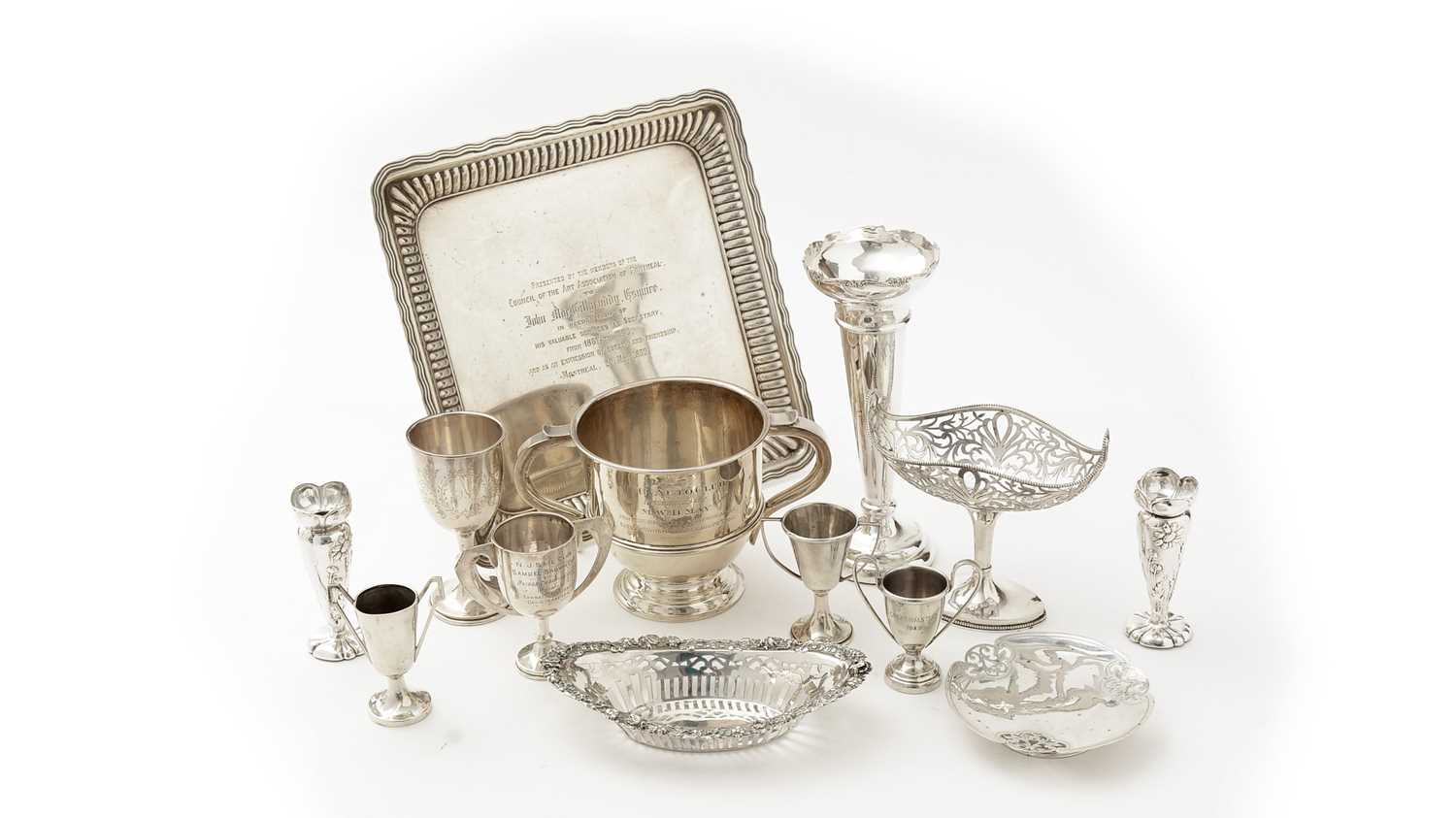 Lot 40 - A late 19th Century American silver square salver; and other items