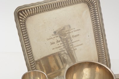 Lot 40 - A late 19th Century American silver square salver; and other items