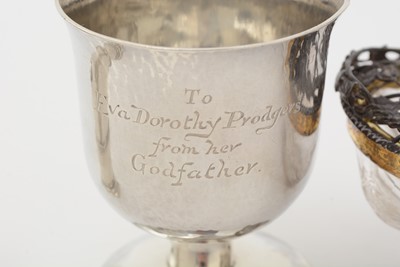 Lot 46 - An Edwardian silver gilt-mounted cut glass potpourri dish and other silver items