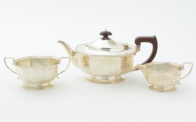 Lot 14 - An art deco silver three-piece tea set