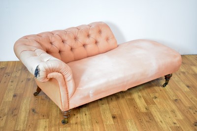 Lot 1 - Howard & Sons Ltd: A Victorian chaise longue upholstered in salmon pink fabric