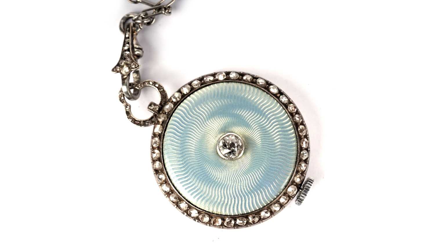 Lot 1210 - An Edwardian diamond and enamel fob watch