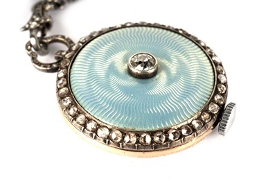 Lot 1210 - An Edwardian diamond and enamel fob watch