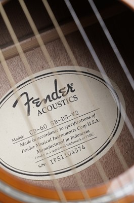 Lot 380 - Fender CD-60 SB-DS-V2 dreadnought acoustic guitar and case