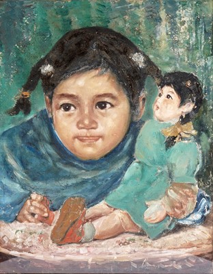 Lot 108 - Zhiwei Tu - Girl with Doll | oil