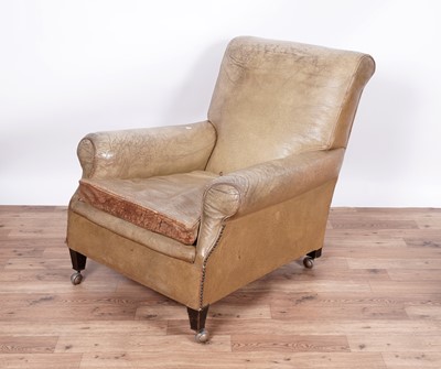 Lot 53 - A pair of early 20th Century leather armchairs with Archibald Kenrick castors