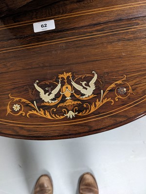 Lot 62 - An Edwardian inlaid rosewood triangular drop leaf occasional table