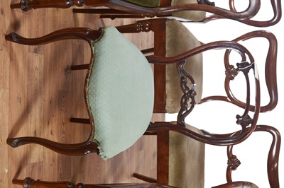 Lot 73 - Seven Victorian balloon back dining chairs