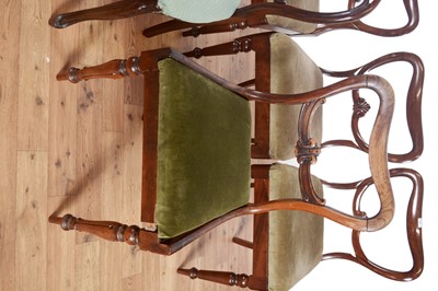 Lot 73 - Seven Victorian balloon back dining chairs