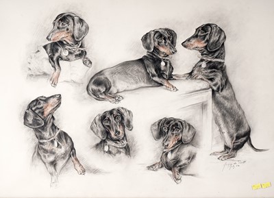 Lot 980 - Xavier De Poret - The Postures of a Dachshund | pastel