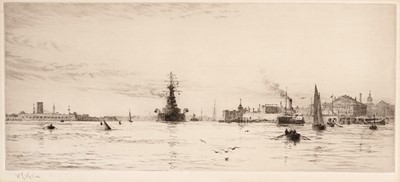 Lot 8 - William Lionel Wyllie - HMS Revenge, Portsmouth and The Oban Regatta | signed etchings