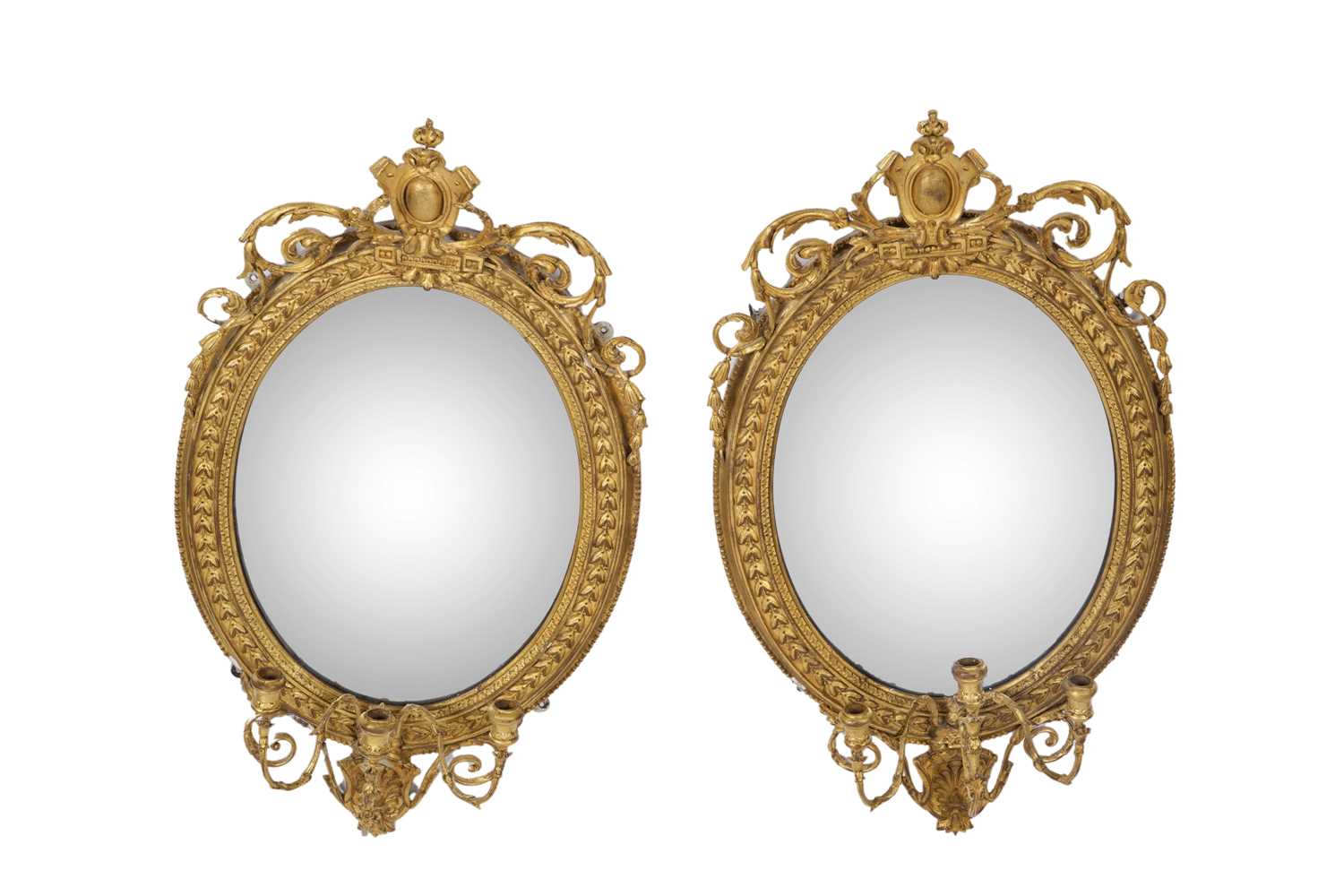 Lot 181 - A pair of George III giltwood girandole mirrors