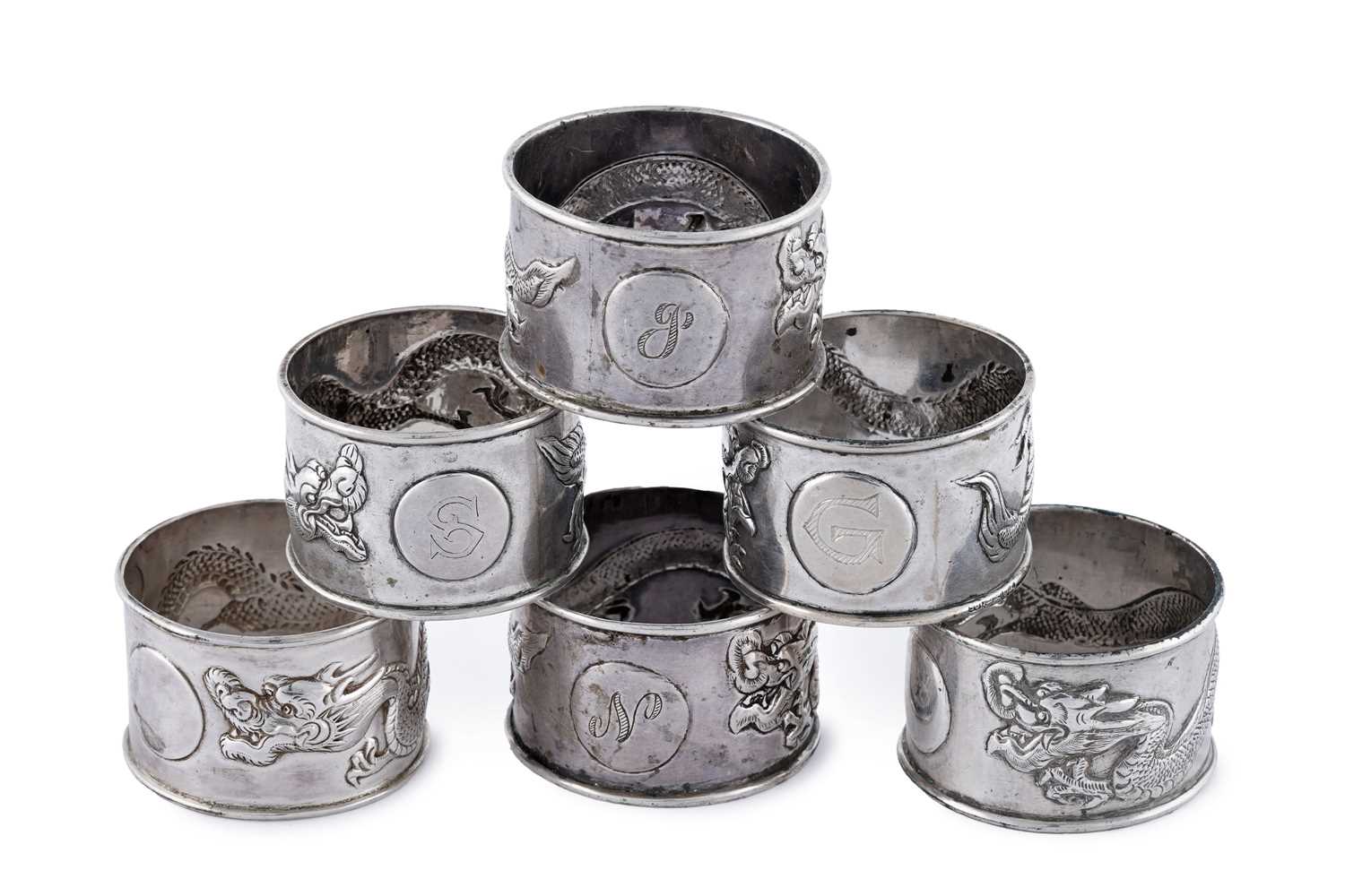 Lot 35 - Six late 19th/early 20th Century Chinese silver napkin rings