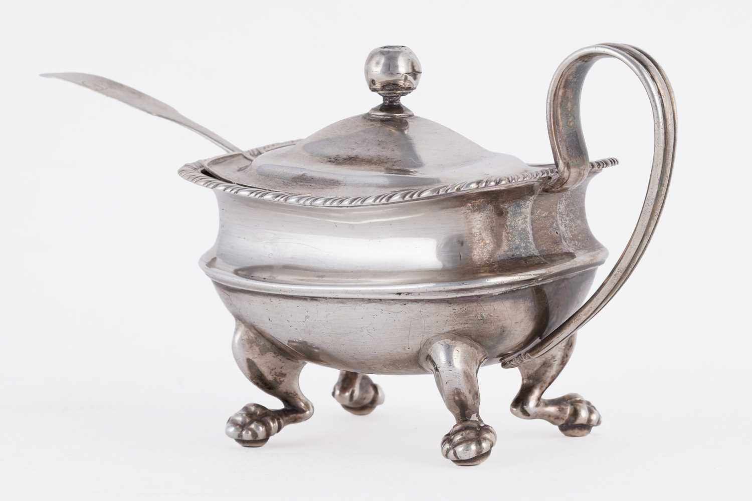 Lot 55 - A Scottish provincial silver mustard pot; and a silver Fiddle pattern spoon