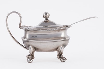 Lot 55 - A Scottish provincial silver mustard pot; and a silver Fiddle pattern spoon
