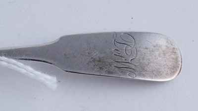 Lot 55 - A Scottish provincial silver mustard pot; and a silver Fiddle pattern spoon