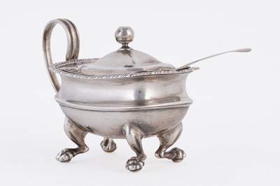 Lot 55 - A Scottish provincial silver mustard pot; and a silver Fiddle pattern spoon