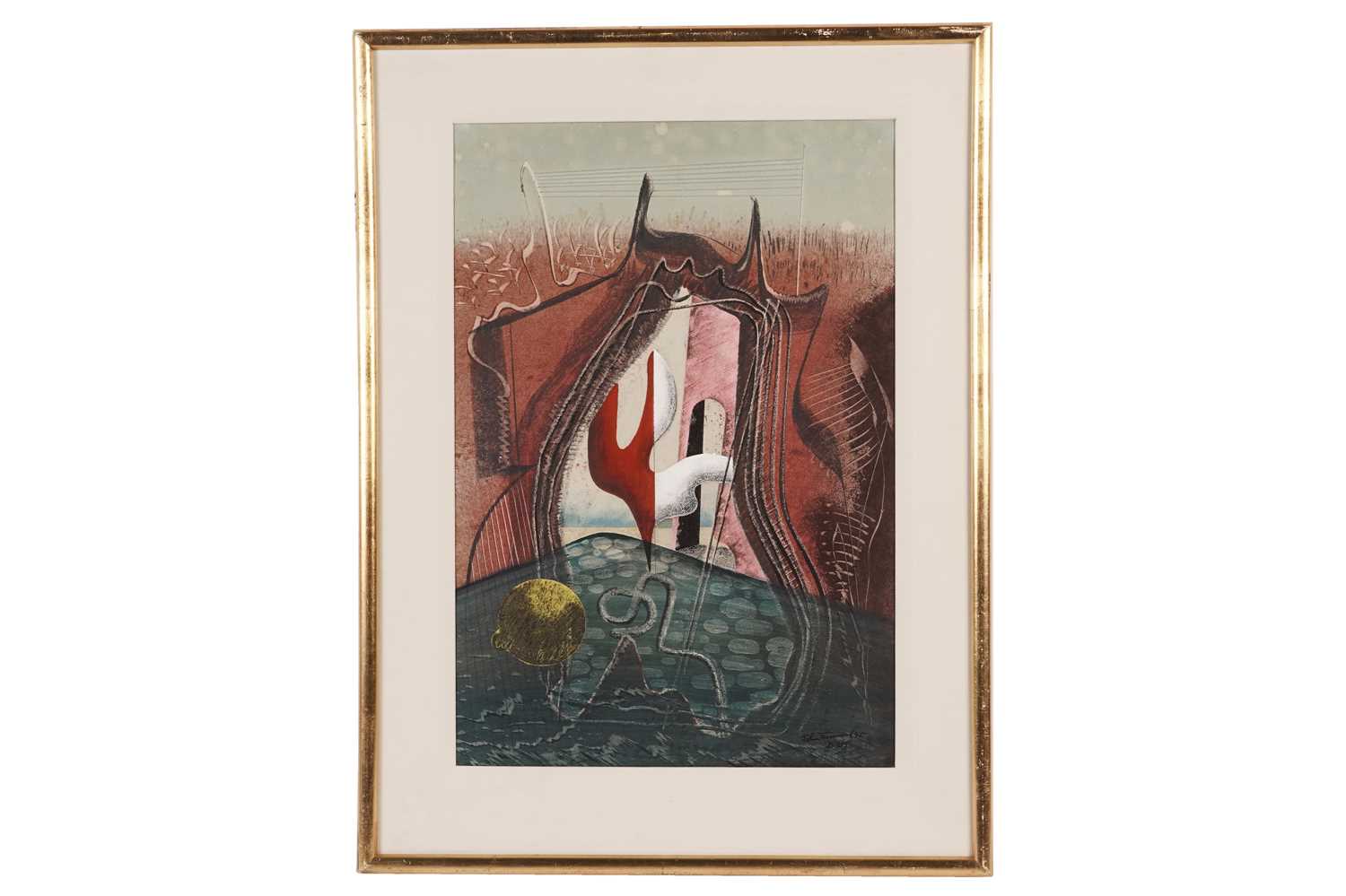 Lot 508 - John Tunnard - Matrix | watercolour over black chalk highlighted with scratching out