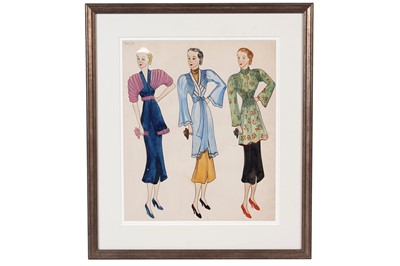 Lot 545 - Mary 'Bob' Tunnard (nee. Robertson) - Three Figures, a Fashion Study | watercolour