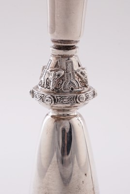 Lot 4 - A pair of Elizabeth II silver three-light candelabra