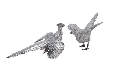 Lot 7 - A pair of continental silver table decorations in the form of a hen and a cock pheasant