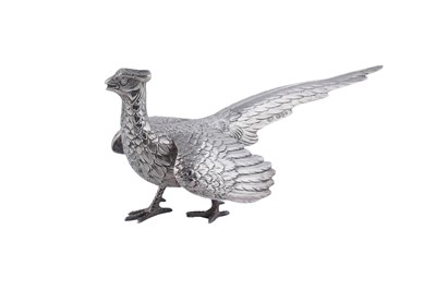 Lot 7 - A pair of continental silver table decorations in the form of a hen and a cock pheasant