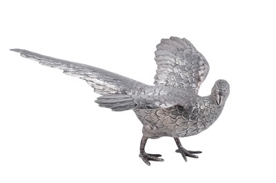 Lot 7 - A pair of continental silver table decorations in the form of a hen and a cock pheasant