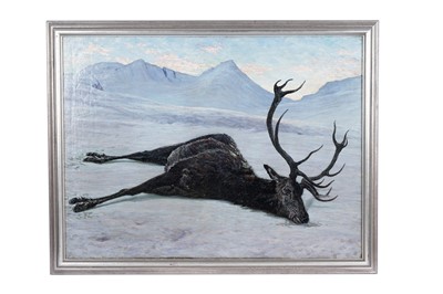 Lot 375 - George Sherwood Hunter - Dead stag, winter | oil
